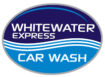 In the realm of branding, where the fiery spirit of creativity ignites like a phoenix rising, Whitewater Express Car Wash unveils its emblem. The logo features a blue oval reminiscent of tranquil waters, with white text gleaming like embers against the backdrop. Wavy lines dance like flames to separate 