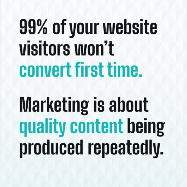 Sure! Here's a revised version with a focus on Like fiery embers not igniting instantly, 99% of website visitors don't convert on their first visit. Marketing is akin to nurturing flames, steadily kindling interest with consistent quality content.